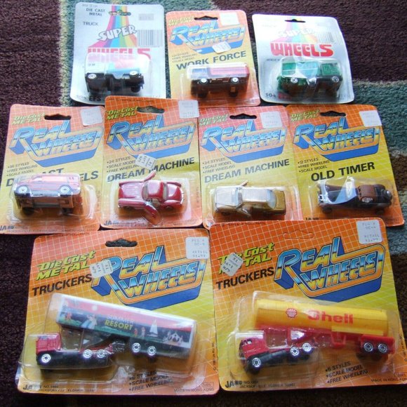 9 Vintage Real Wheels & Super Wheels Yatming 1987 Ja-Ru diecast Truck Lot Sealed - Picture 2 of 2